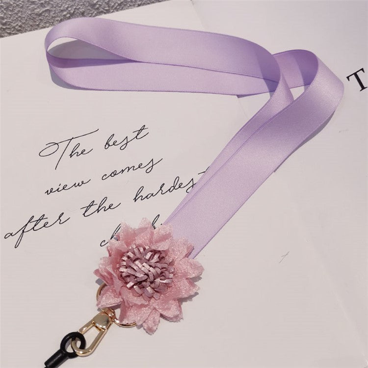 Cell Phone Lanyard Neck Strap Flower Decor Universal Lanyard Anti-lost Necklace Cord - Light Purple