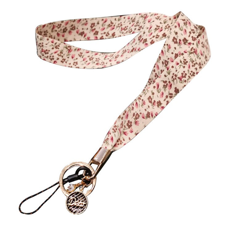 Universal Cell Phone Lanyard Floral Patterns Neck Strap Key Chain Long Lanyard Strap Keychain Holder - Beige