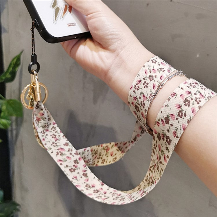 Universal Cell Phone Lanyard Floral Patterns Neck Strap Key Chain Long Lanyard Strap Keychain Holder - Beige