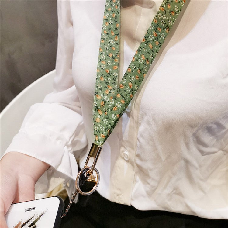 Universal Cell Phone Lanyard Floral Patterns Neck Strap Key Chain Long Lanyard Strap Keychain Holder - Beige