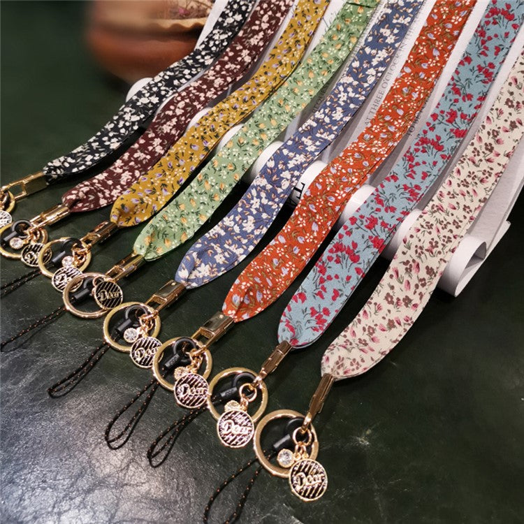 Universal Cell Phone Lanyard Floral Patterns Neck Strap Key Chain Long Lanyard Strap Keychain Holder - Beige