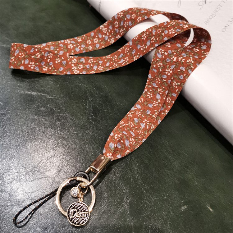 Universal Cell Phone Lanyard Floral Patterns Neck Strap Key Chain Long Lanyard Strap Keychain Holder - Dark Orange