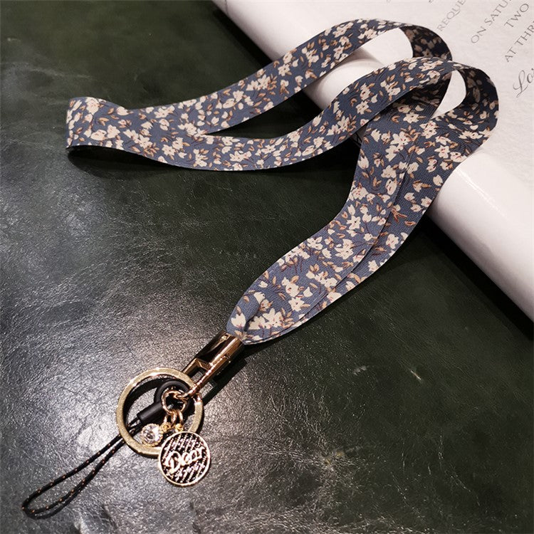 Universal Cell Phone Lanyard Floral Patterns Neck Strap Key Chain Long Lanyard Strap Keychain Holder - Grey Blue