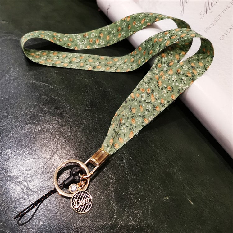 Universal Cell Phone Lanyard Floral Patterns Neck Strap Key Chain Long Lanyard Strap Keychain Holder - Grass Green