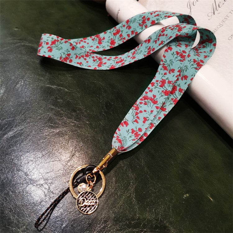 Universal Cell Phone Lanyard Floral Patterns Neck Strap Key Chain Long Lanyard Strap Keychain Holder - Cyan Blue