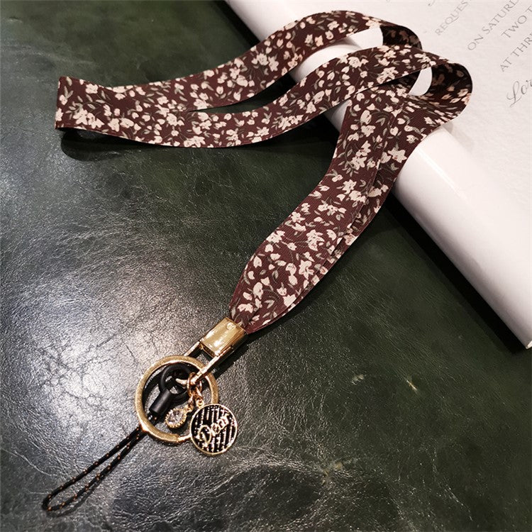 Universal Cell Phone Lanyard Floral Patterns Neck Strap Key Chain Long Lanyard Strap Keychain Holder - Dark Coffee