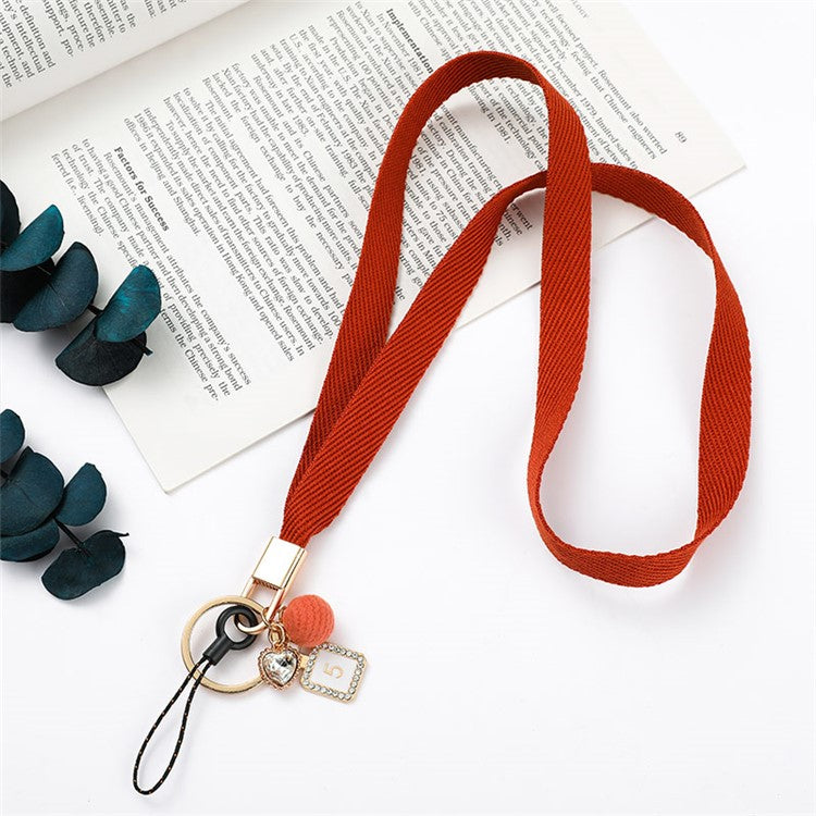 Cell Phone Lanyard Universal Neck Strap Ball Pendant Braided Chain Holder - Orange