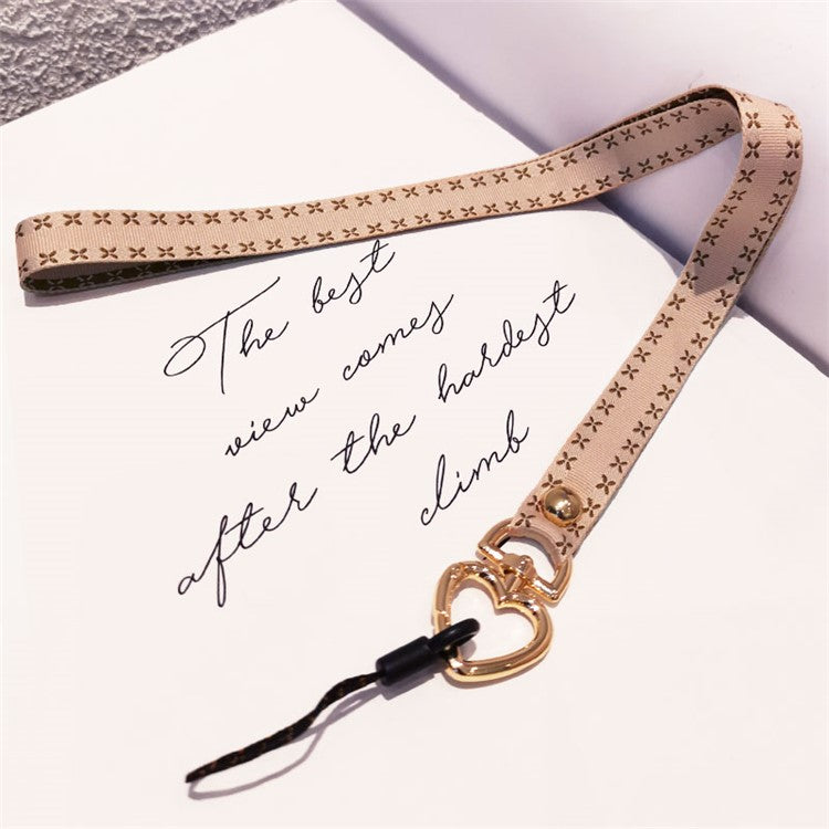 Heart Metal Buckle Cell Phone Case Hanging Neck Lanyard Name Tag Phone Neck Strap - Khaki