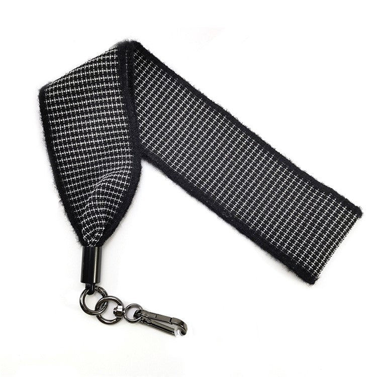 Phone Lanyard Neck Strap with Patch Universal Cell Phone Cord Strap Plush Plaid Phone Tether Strap - Black