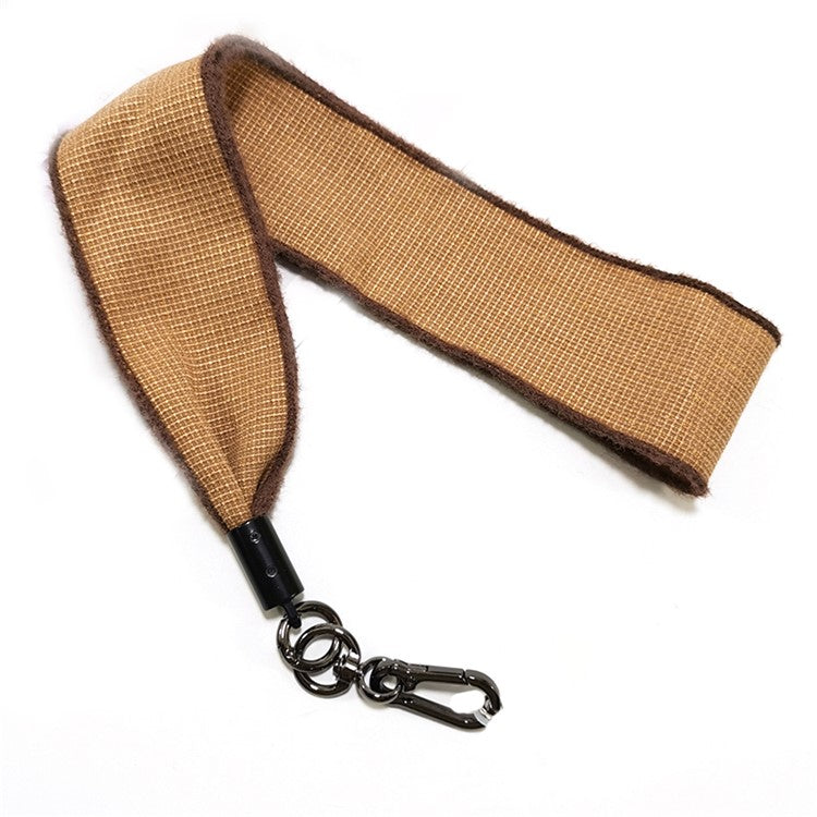 Phone Lanyard Neck Strap with Patch Universal Cell Phone Cord Strap Plush Plaid Phone Tether Strap - Brown