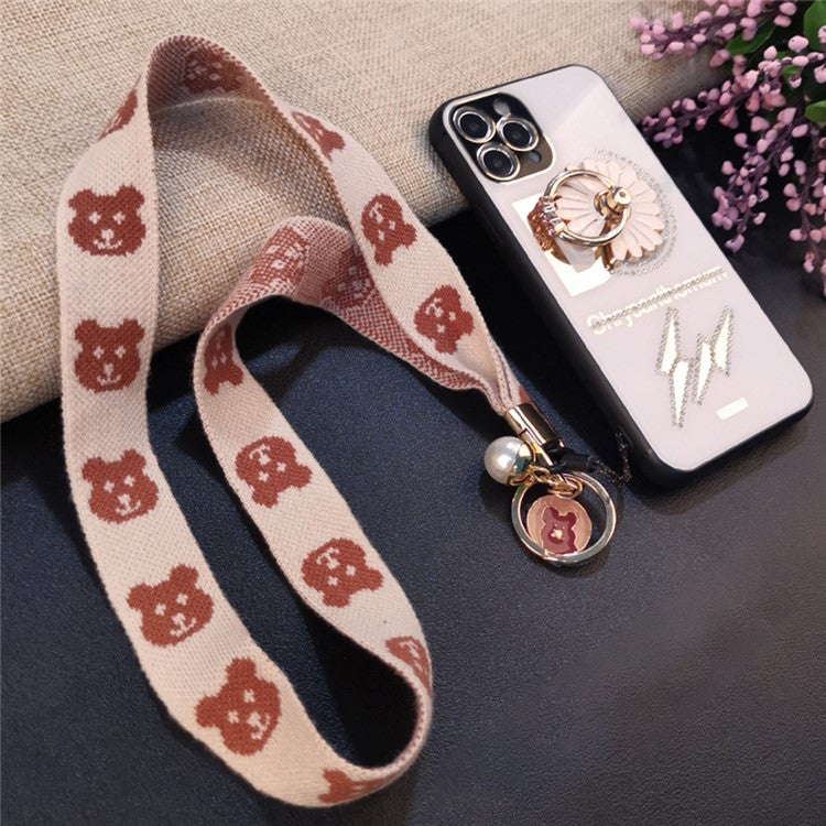 Mobile Phone Lanyard Bear Prints Cotton Phone Strap Pendant Phone Tether Lanyard Key Chain Strap - Khaki