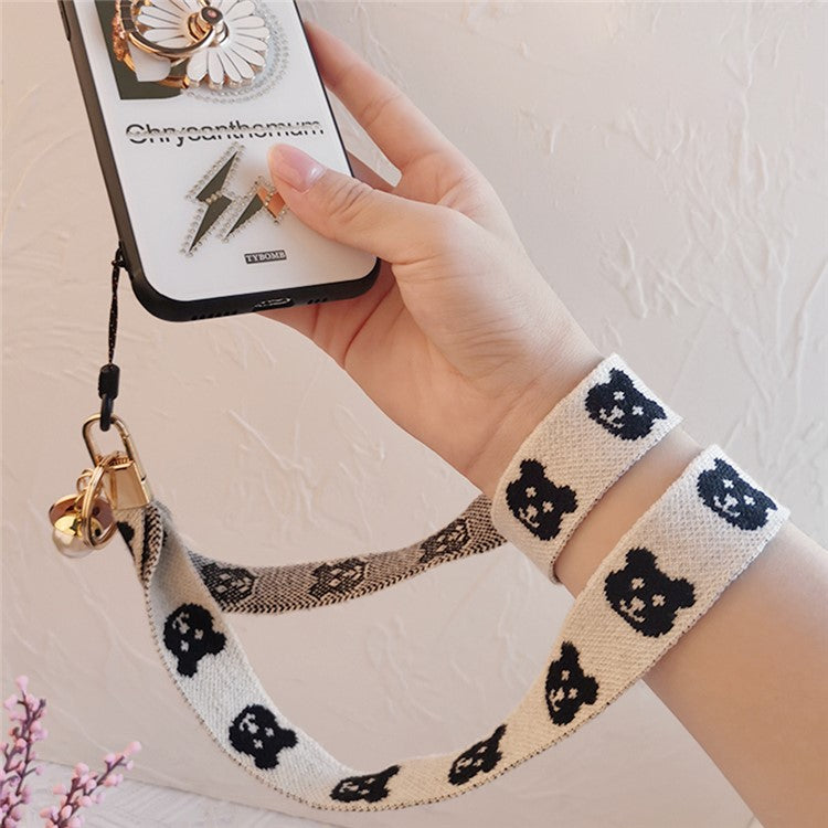 Mobile Phone Lanyard Bear Prints Cotton Phone Strap Pendant Phone Tether Lanyard Key Chain Strap - Khaki