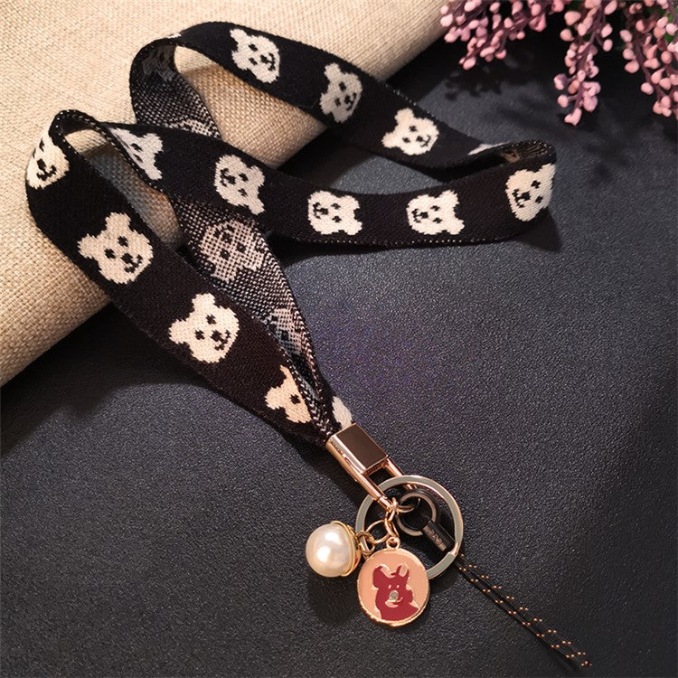 Mobile Phone Lanyard Bear Prints Cotton Phone Strap Pendant Phone Tether Lanyard Key Chain Strap - Black