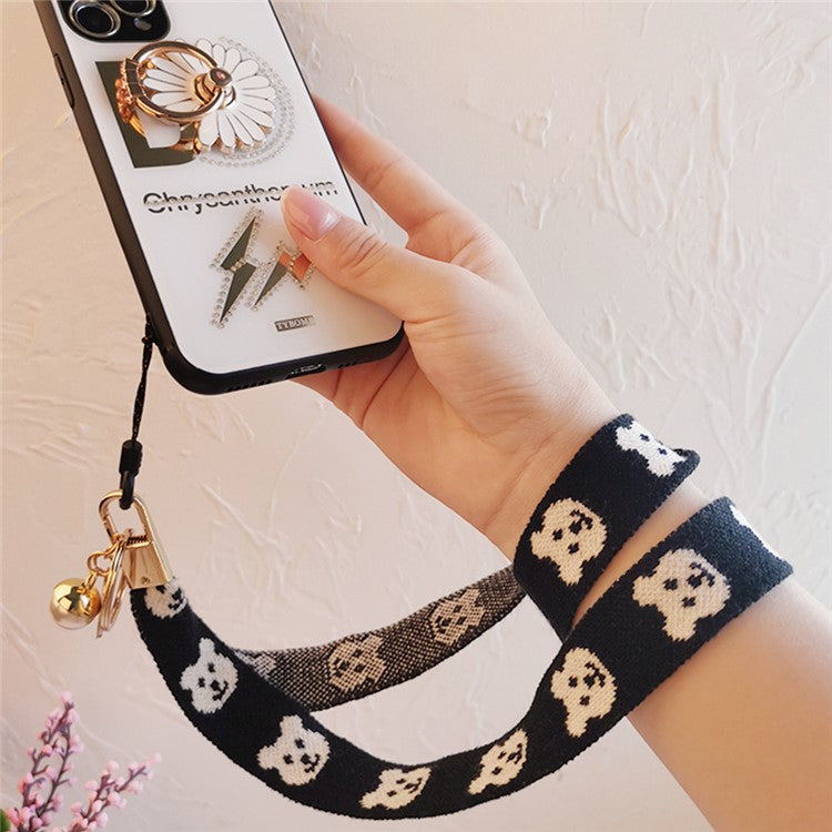 Mobile Phone Lanyard Bear Prints Cotton Phone Strap Pendant Phone Tether Lanyard Key Chain Strap - Black