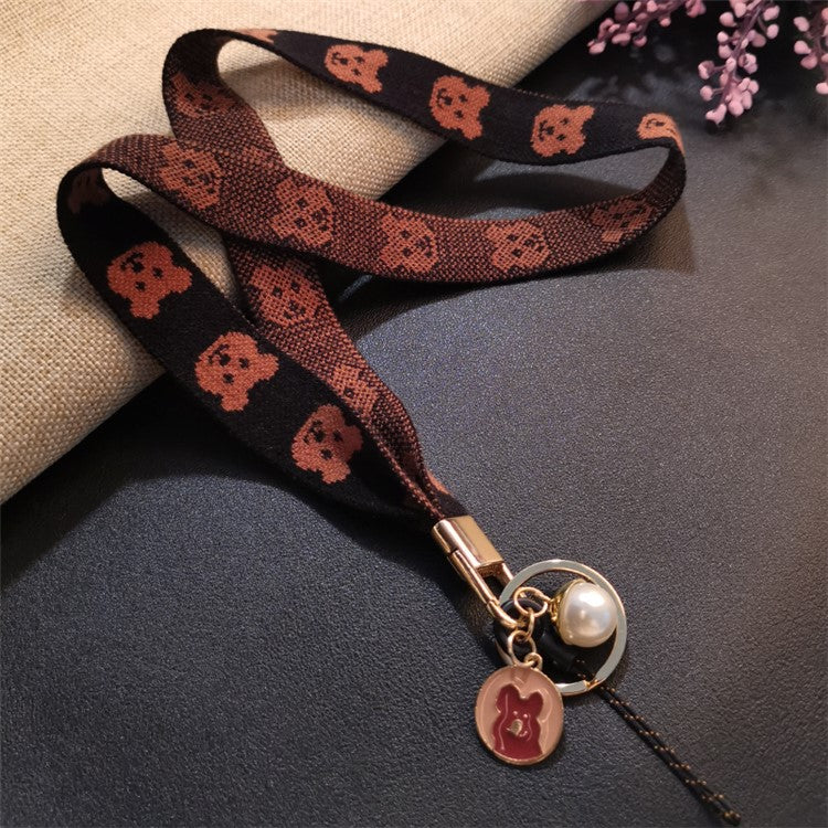 Mobile Phone Lanyard Bear Prints Cotton Phone Strap Pendant Phone Tether Lanyard Key Chain Strap - Brown