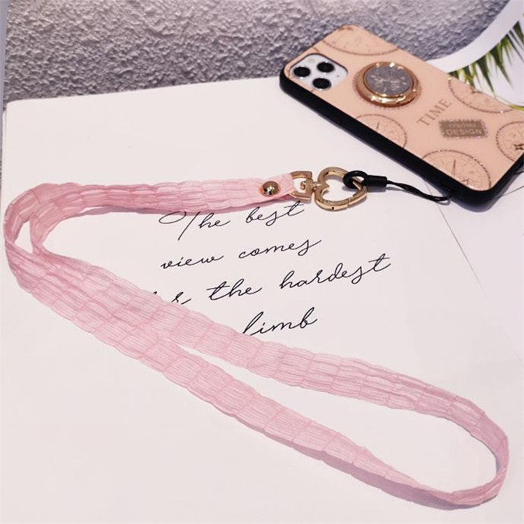 Detachable Phone Lanyard Neck Strap ID Card Holder Heart Shape Buckle Strap Rope - Pink