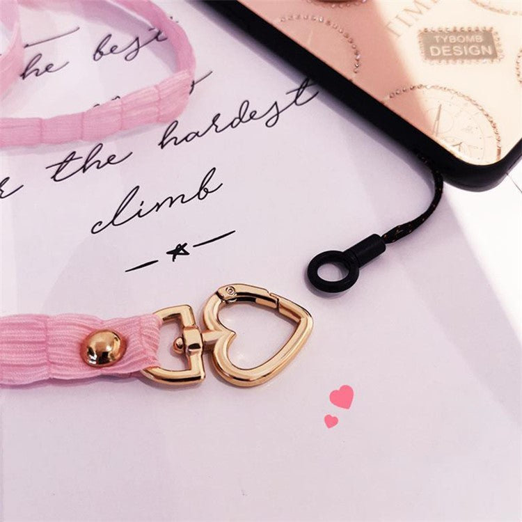 Detachable Phone Lanyard Neck Strap ID Card Holder Heart Shape Buckle Strap Rope - Pink