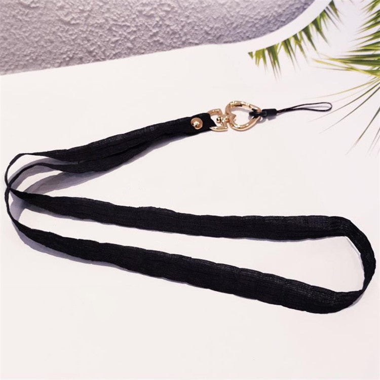 Detachable Phone Lanyard Neck Strap ID Card Holder Heart Shape Buckle Strap Rope - Black