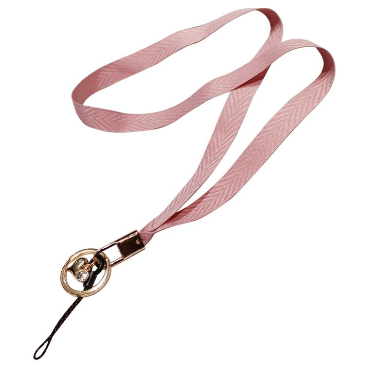 V Texture Detachable Keychain Rope Phone Neck Strap ID Card Holder Lanyard Cell Phone Strap - Pink