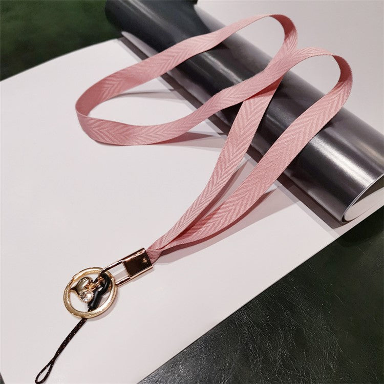 V Texture Detachable Keychain Rope Phone Neck Strap ID Card Holder Lanyard Cell Phone Strap - Pink