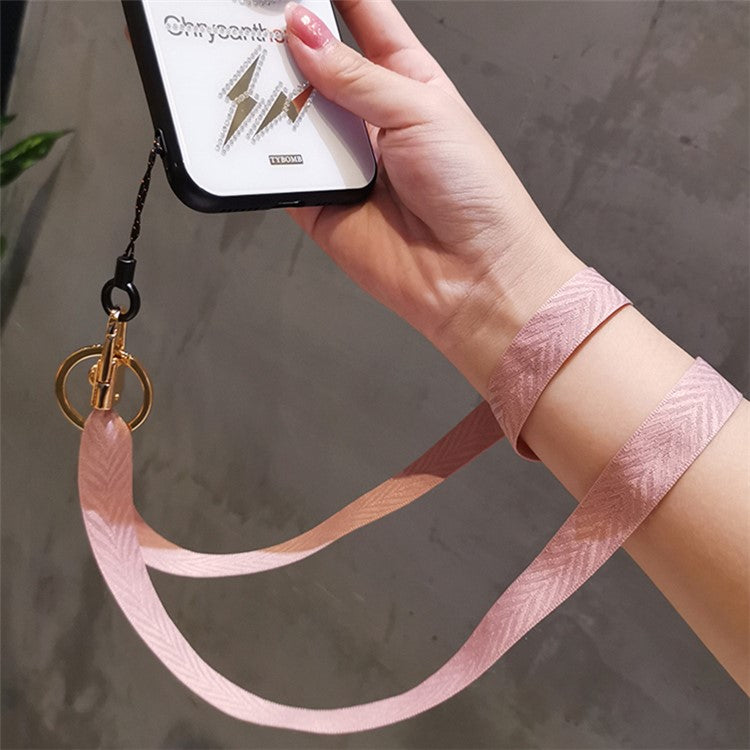 V Texture Detachable Keychain Rope Phone Neck Strap ID Card Holder Lanyard Cell Phone Strap - Pink