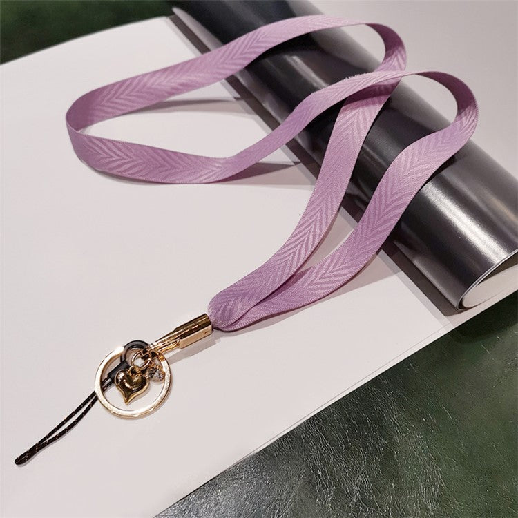 V Texture Detachable Keychain Rope Phone Neck Strap ID Card Holder Lanyard Cell Phone Strap - Purple