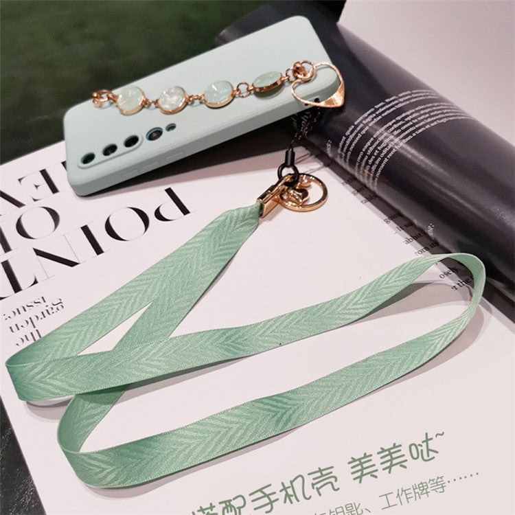 V Texture Detachable Keychain Rope Phone Neck Strap ID Card Holder Lanyard Cell Phone Strap - Mint Green