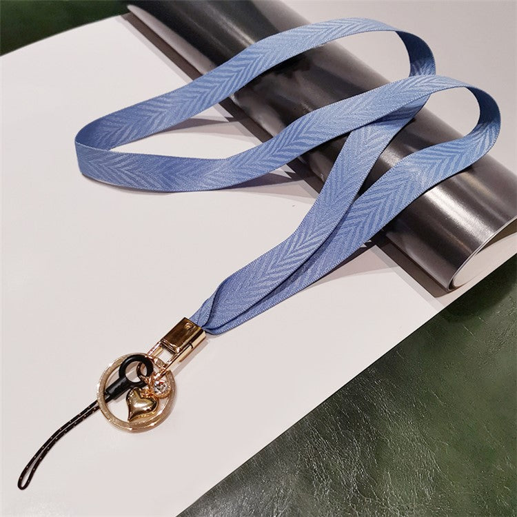 V Texture Detachable Keychain Rope Phone Neck Strap ID Card Holder Lanyard Cell Phone Strap - Dark Blue