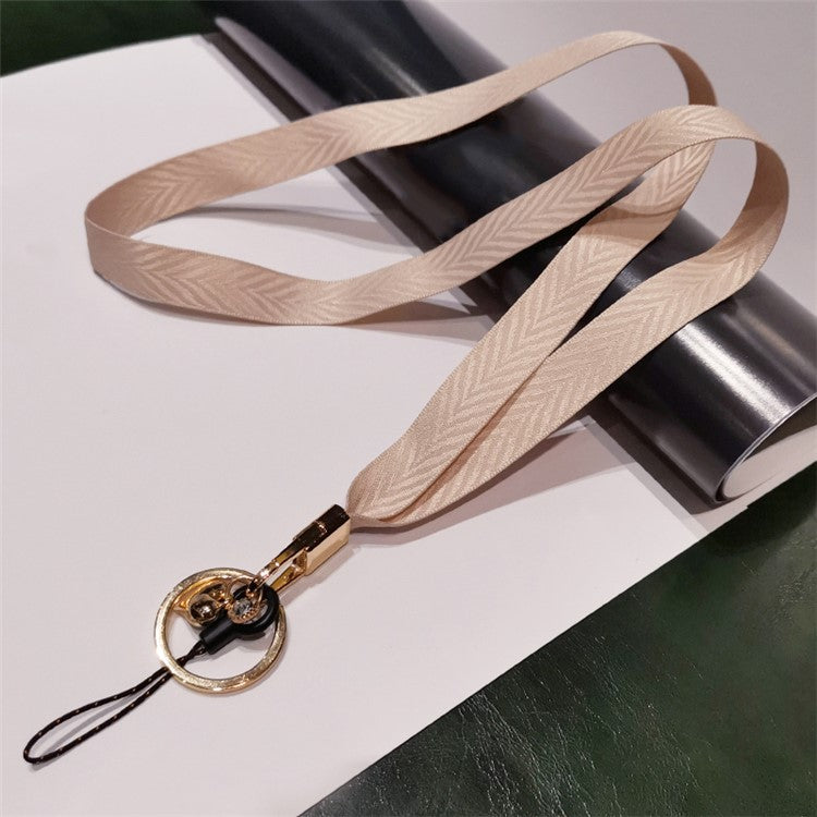 V Texture Detachable Keychain Rope Phone Neck Strap ID Card Holder Lanyard Cell Phone Strap - Apricot