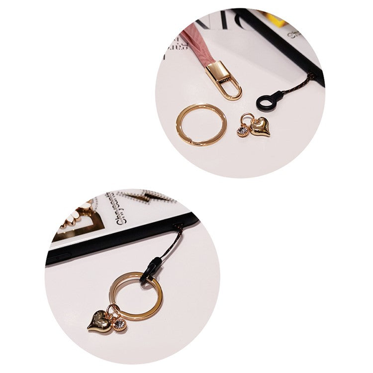 V Texture Detachable Keychain Rope Phone Neck Strap ID Card Holder Lanyard Cell Phone Strap - Apricot