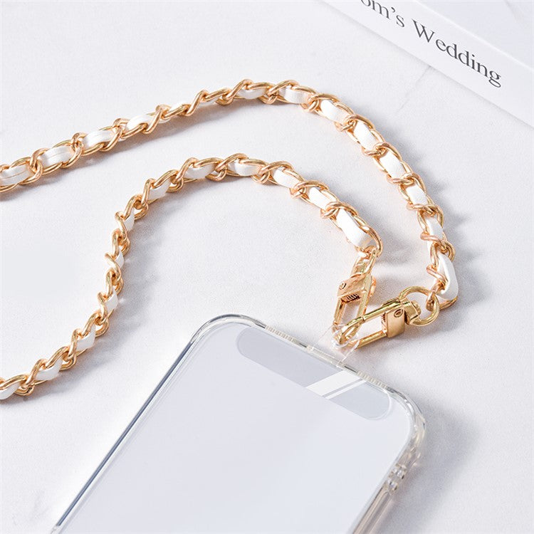 Purse Chain Strap 120cm Phone Crossbody Bag Chains Handbag Shoulder Leather Strap with Metal Buckles - White