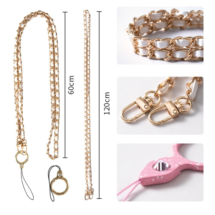 Purse Chain Strap 120cm Phone Crossbody Bag Chains Handbag Shoulder Leather Strap with Metal Buckles - Pink