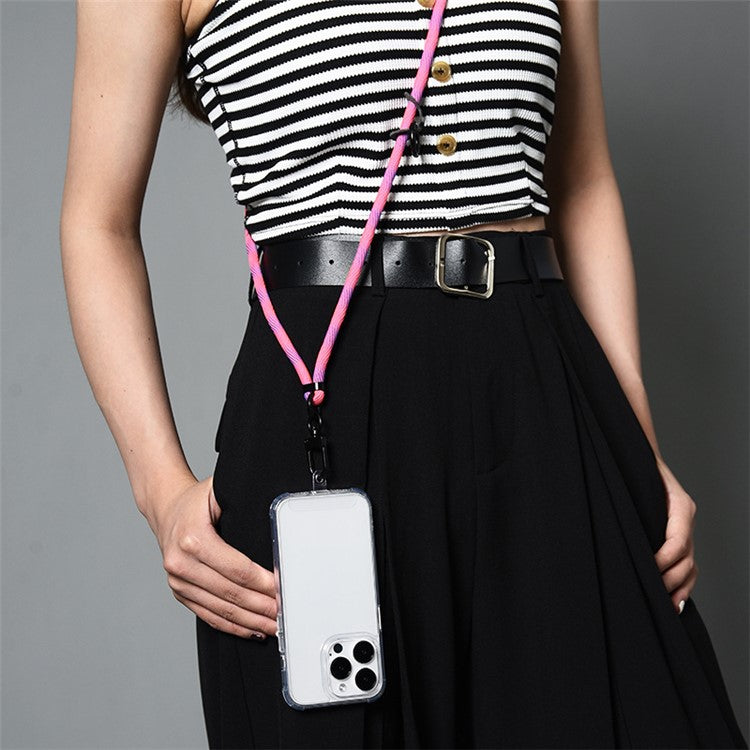 160cm Cell Phone Lanyard Crossbody Phone Neck Shoulder Strap Adjustable Polyester Rope with Patch - Thread / Pink Purple