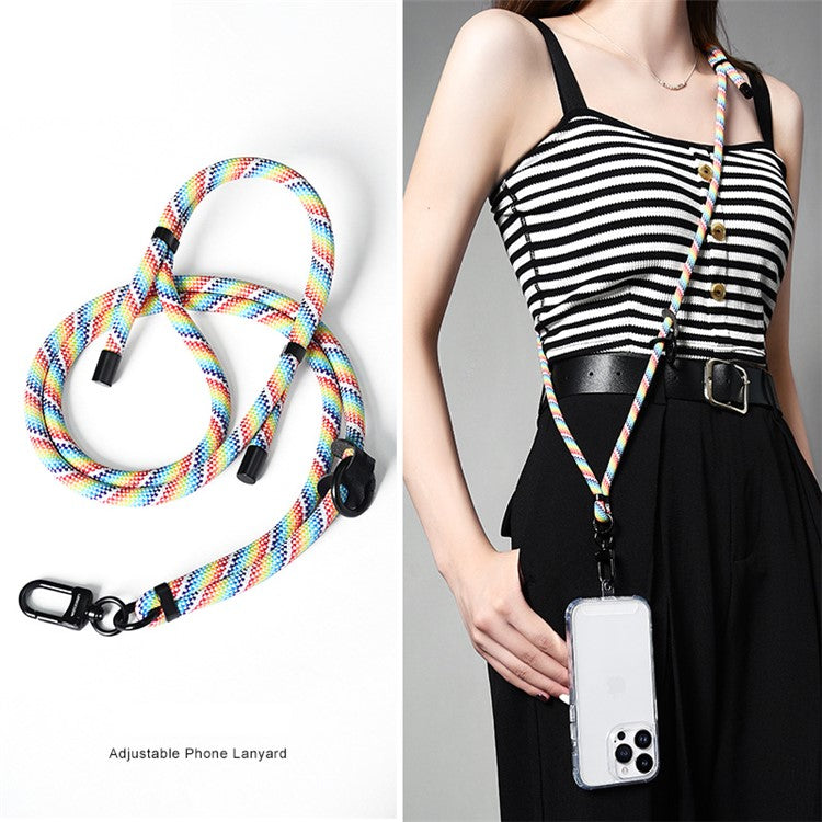 160cm Cell Phone Lanyard Crossbody Phone Neck Shoulder Strap Adjustable Polyester Rope with Patch - Thread / Pink Purple