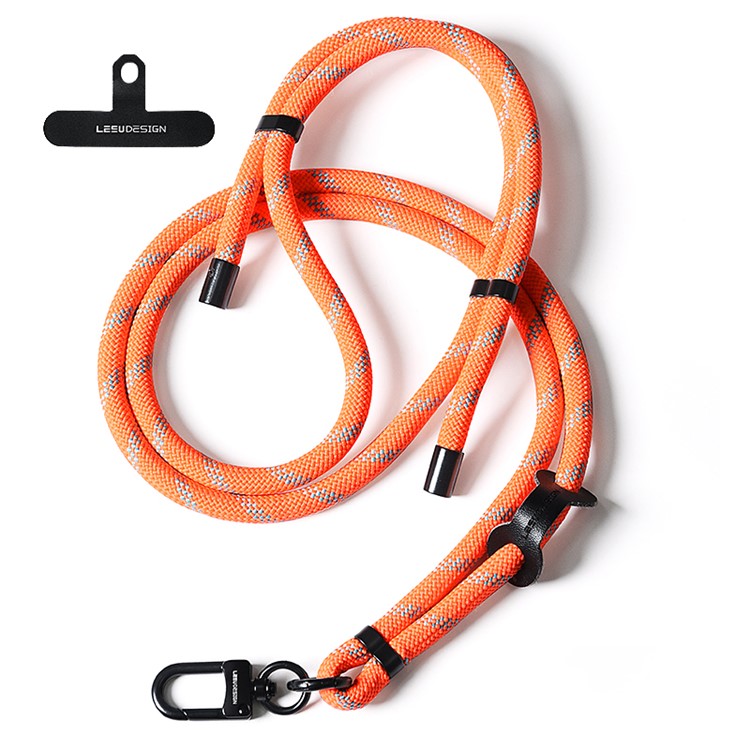 160cm Cell Phone Lanyard Crossbody Phone Neck Shoulder Strap Adjustable Polyester Rope with Patch - Orange+Grey