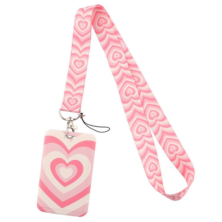 Universal Phone Lanyard Keychain with ID Badge Holder Heart Pattern Neck Strap for Student, Nurse, Teacher - AL896-1