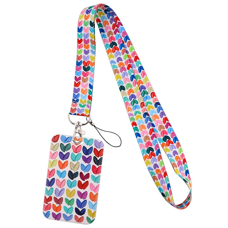 Universal Phone Lanyard Keychain with ID Badge Holder Heart Pattern Neck Strap for Student, Nurse, Teacher - AL896-4