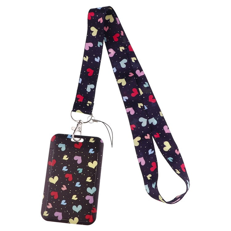 Universal Phone Lanyard Keychain with ID Badge Holder Heart Pattern Neck Strap for Student, Nurse, Teacher - AL896-7