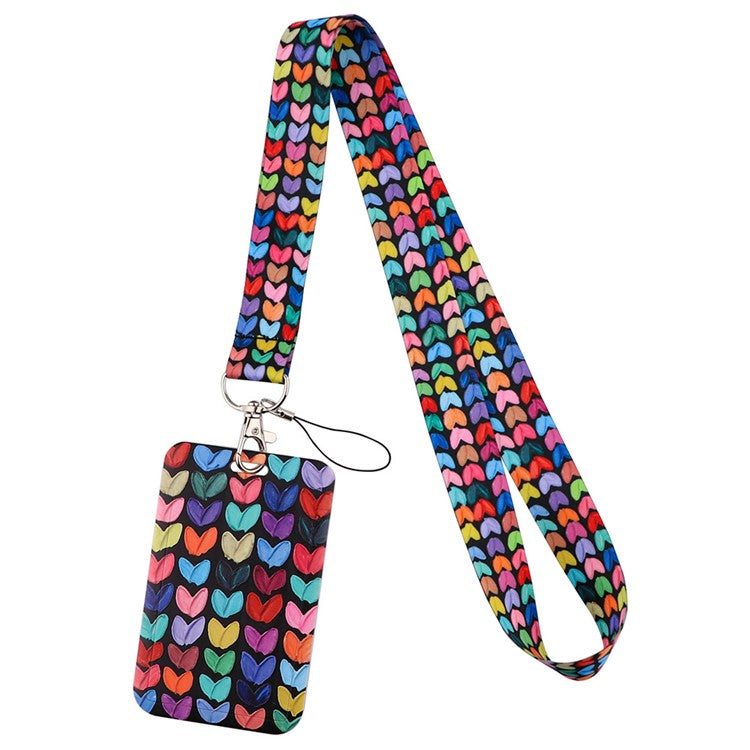 Universal Phone Lanyard Keychain with ID Badge Holder Heart Pattern Neck Strap for Student, Nurse, Teacher - AL896-5