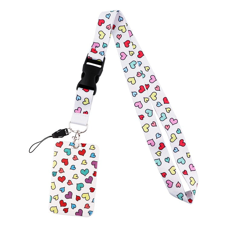 Universal Phone Lanyard Keychain with ID Badge Holder Heart Pattern Neck Strap for Student, Nurse, Teacher - AL896-8