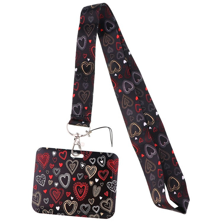 Universal Phone Lanyard Keychain with ID Badge Holder Heart Pattern Neck Strap for Student, Nurse, Teacher - AL896-11