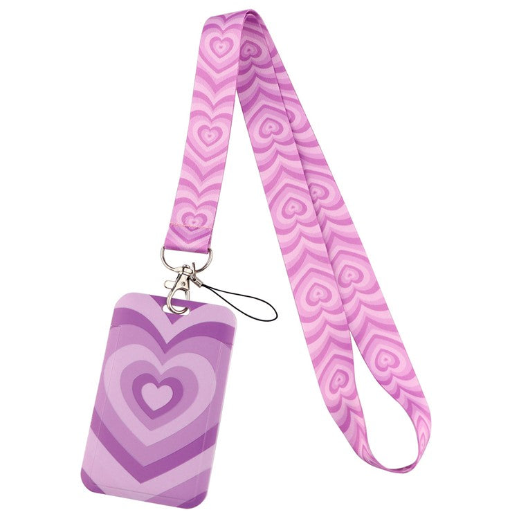 Universal Phone Lanyard Keychain with ID Badge Holder Heart Pattern Neck Strap for Student, Nurse, Teacher - AL896-23