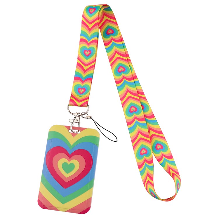 Universal Phone Lanyard Keychain with ID Badge Holder Heart Pattern Neck Strap for Student, Nurse, Teacher - AL896-25