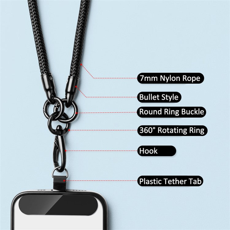 Neck-Mounted Phone Lanyard 3Pcs / Set Anti-Lost Cell Phone Nylon Hanging Rope with Strap, Plastic Tether Tab - Black