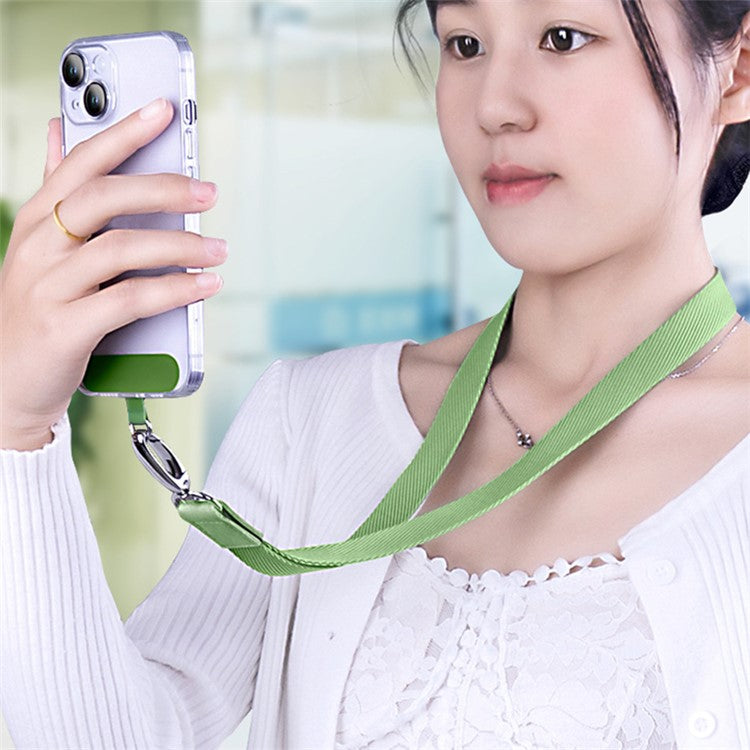 Neck-Mounted Phone Lanyard Anti-Lost Cell Phone Polyester Strap with Metal Buckle, PC Tether Tab - Matcha Green