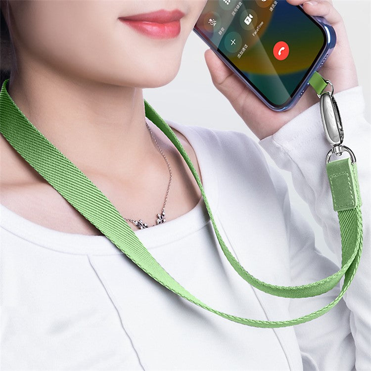 Neck-Mounted Phone Lanyard Anti-Lost Cell Phone Polyester Strap with Metal Buckle, PC Tether Tab - Matcha Green