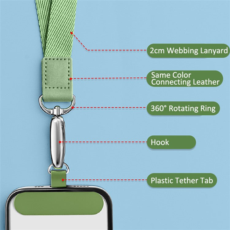 Neck-Mounted Phone Lanyard Anti-Lost Cell Phone Polyester Strap with Metal Buckle, PC Tether Tab - Matcha Green