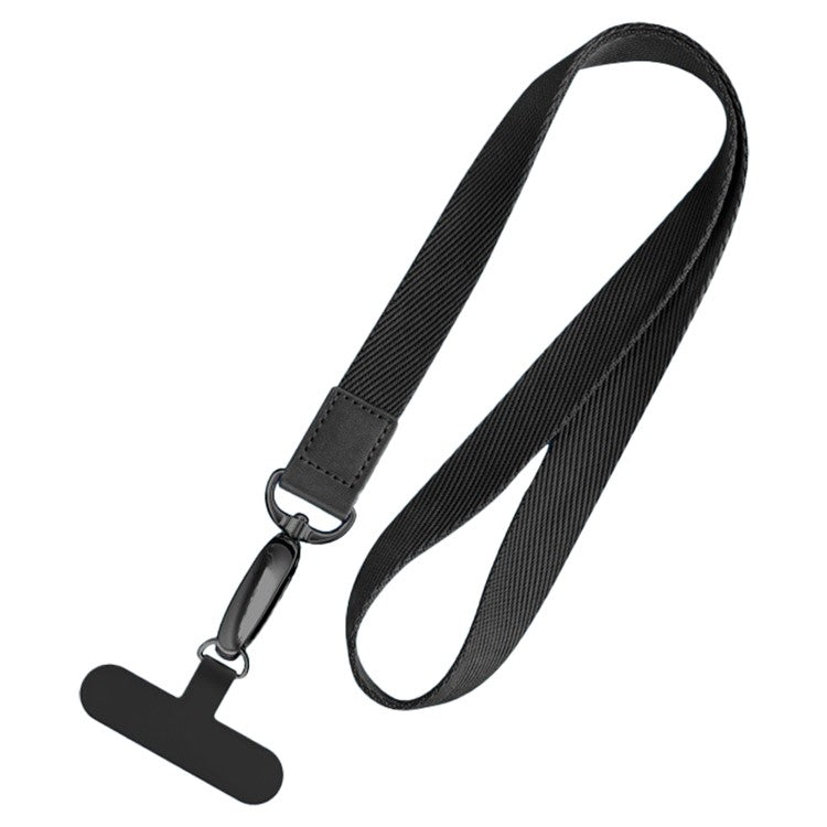 Neck-Mounted Phone Lanyard Anti-Lost Cell Phone Polyester Strap with Metal Buckle, PC Tether Tab - Black