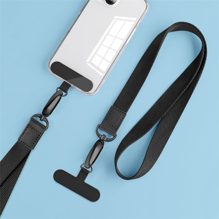 Neck-Mounted Phone Lanyard Anti-Lost Cell Phone Polyester Strap with Metal Buckle, PC Tether Tab - Black