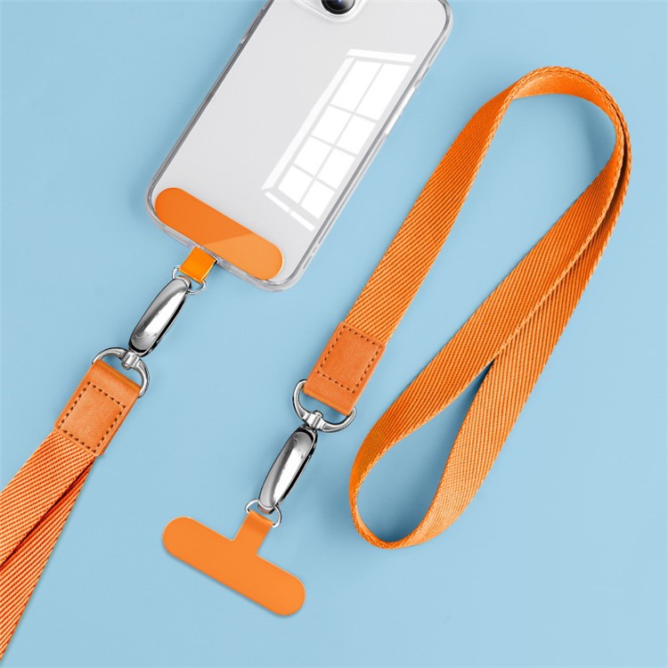 Neck-Mounted Phone Lanyard Anti-Lost Cell Phone Polyester Strap with Metal Buckle, PC Tether Tab - Orange